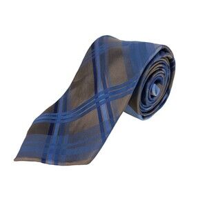 Joseph Abboud Silk Tie Mens Plaid Blue Brown 100% Silk Necktie *READ*